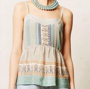 Anthropologie Vanessa Virginia Silk Printed Boho Peplum Waist Top - Size 8